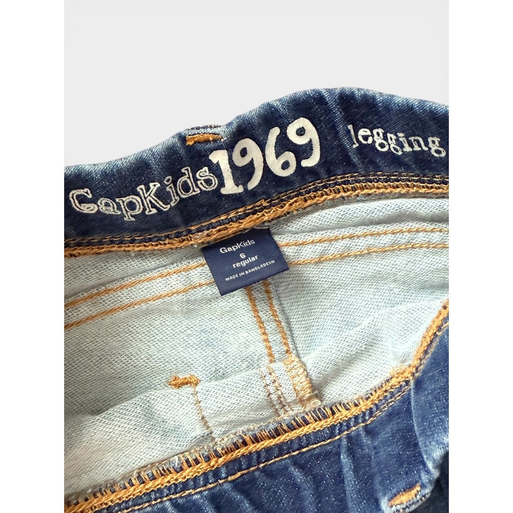 Gap Kids 1969 Blue Denim Leggings Jeggings Size 6 Regular Distressed Pull On‎ - Picture 3 of 4